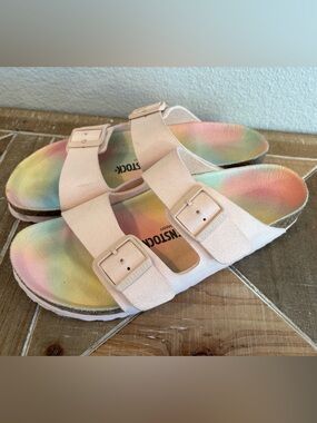 Birkenstock Arizona Vegan Sandals Women's 11 OMBRE Light Pink Rainbow Size 42